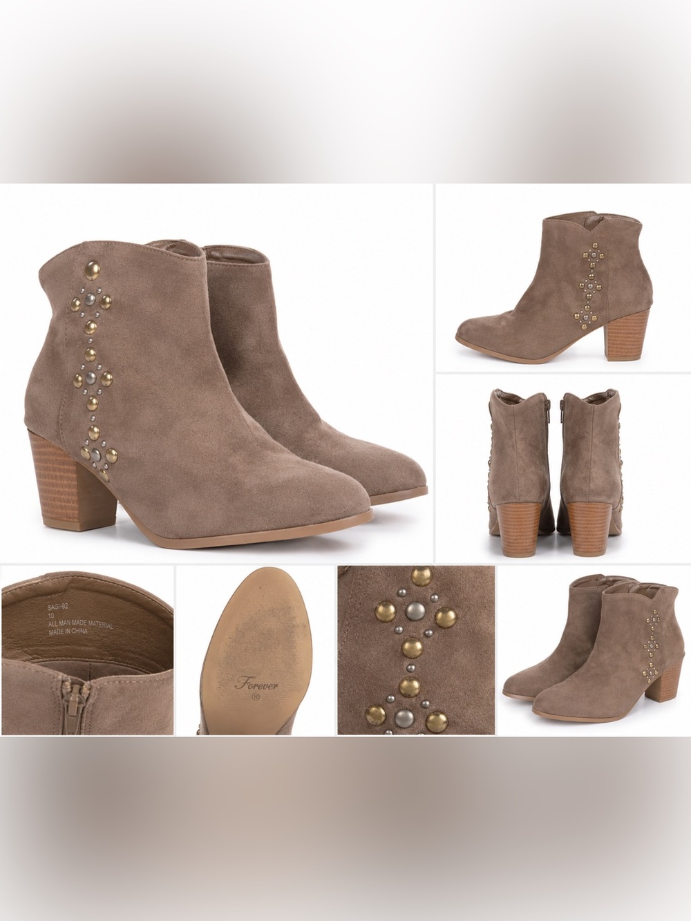 Forever SAGI-92 Taupe Studded Ankle Booties Western Block Heel